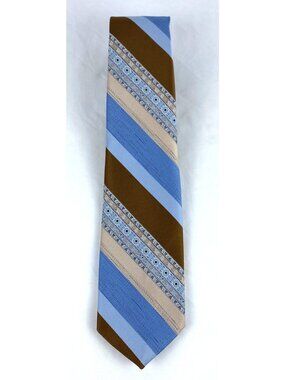 Vintage BOTANY 500 Blues Brown Tan 53.5" 100% Polyester Striped Necktie USA Made